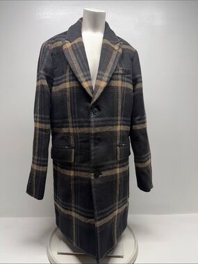 Express Coat Jacket Double Breasted Collared Plaid Wool Brown NWT Mens Medium